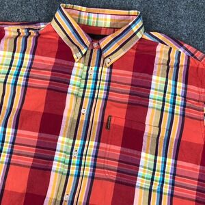 WEATHERPROOF Plaid Short Sleeve Button Up Shirt Men XL Red Yellow Blue Plaid